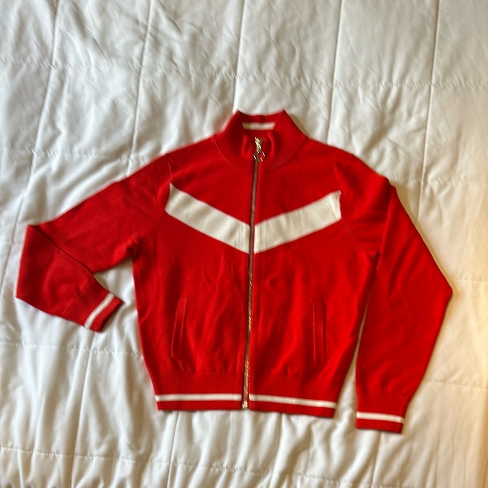 Banana Republic Hot Red White Chevron Strip Track Jacket Size Medium